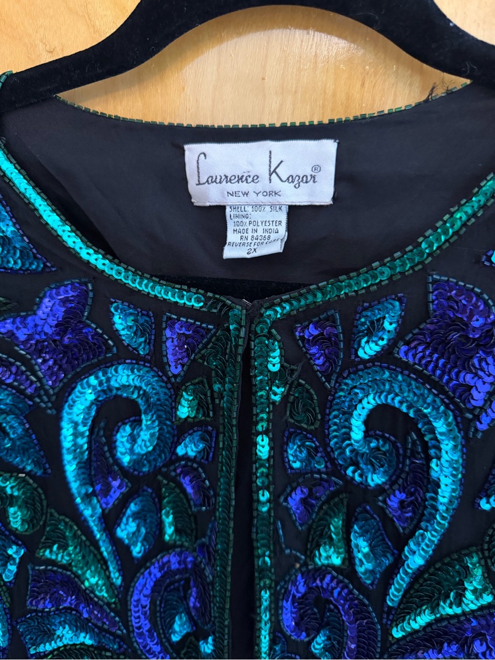 Laurence Kazar Sequined Swirl Jacket in Teal & Royal Blue - Picture 2 of 3